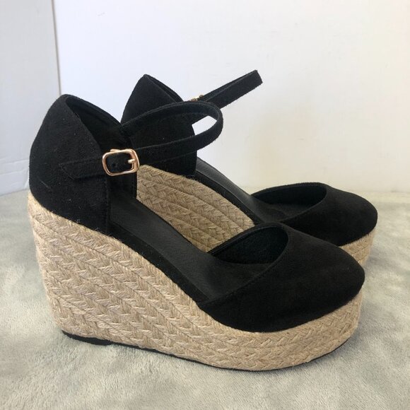 NWOT Black Suede Platform Wedge Espadrilles Size 36 (5.5 US) - Picture 2 of 16